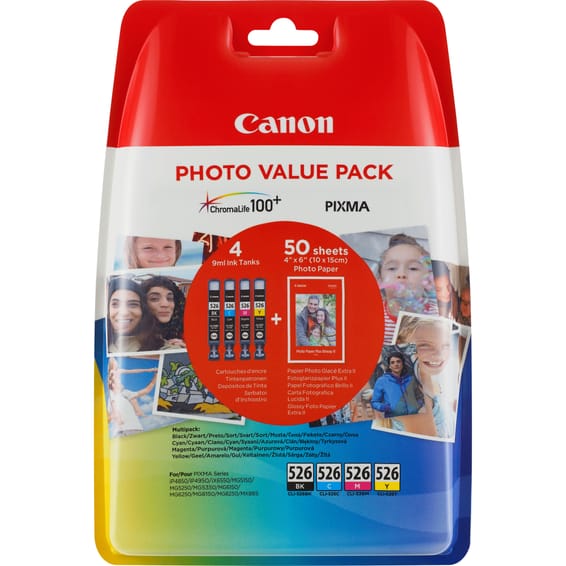 Canon Cartouche d'encre CLI-526 BK/C/M/Y + Pack économique de papiers photo (4540B017)