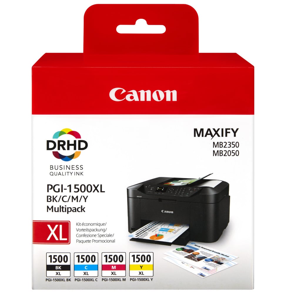 Canon Multipack de cartouches d'encre noire/cyan/magenta/jaune haut rendement PGI-1500XL (9182B004)
