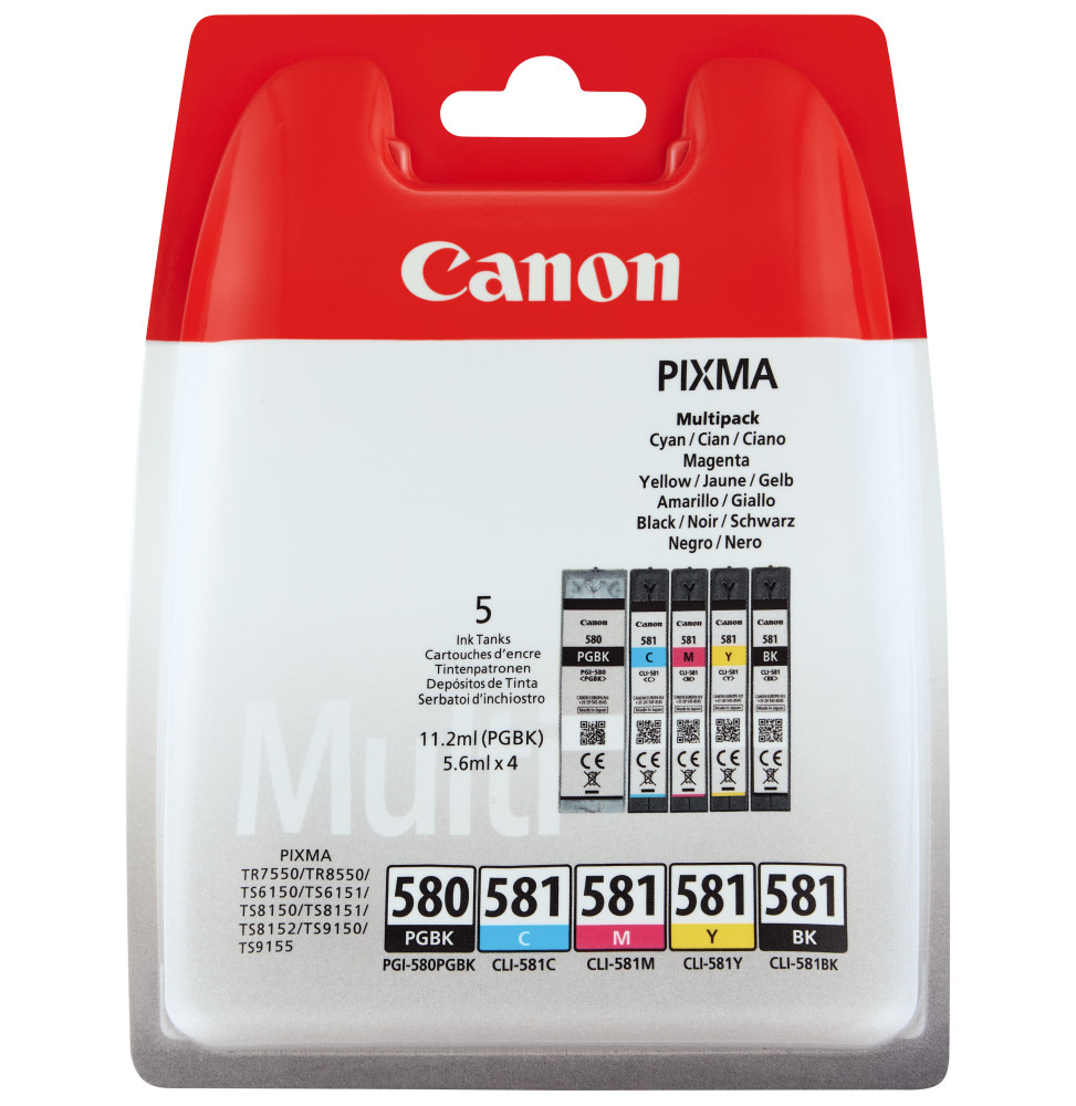 Multipack de cartouches d'encre pigmentée Canon PGI-580BK/CLI-581