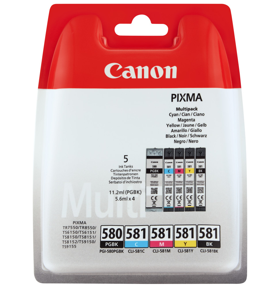 Canon Multipack de cartouches d'encre pigmentée PGI-580BK/CLI-581 BK/C/M/Y (2078C005)