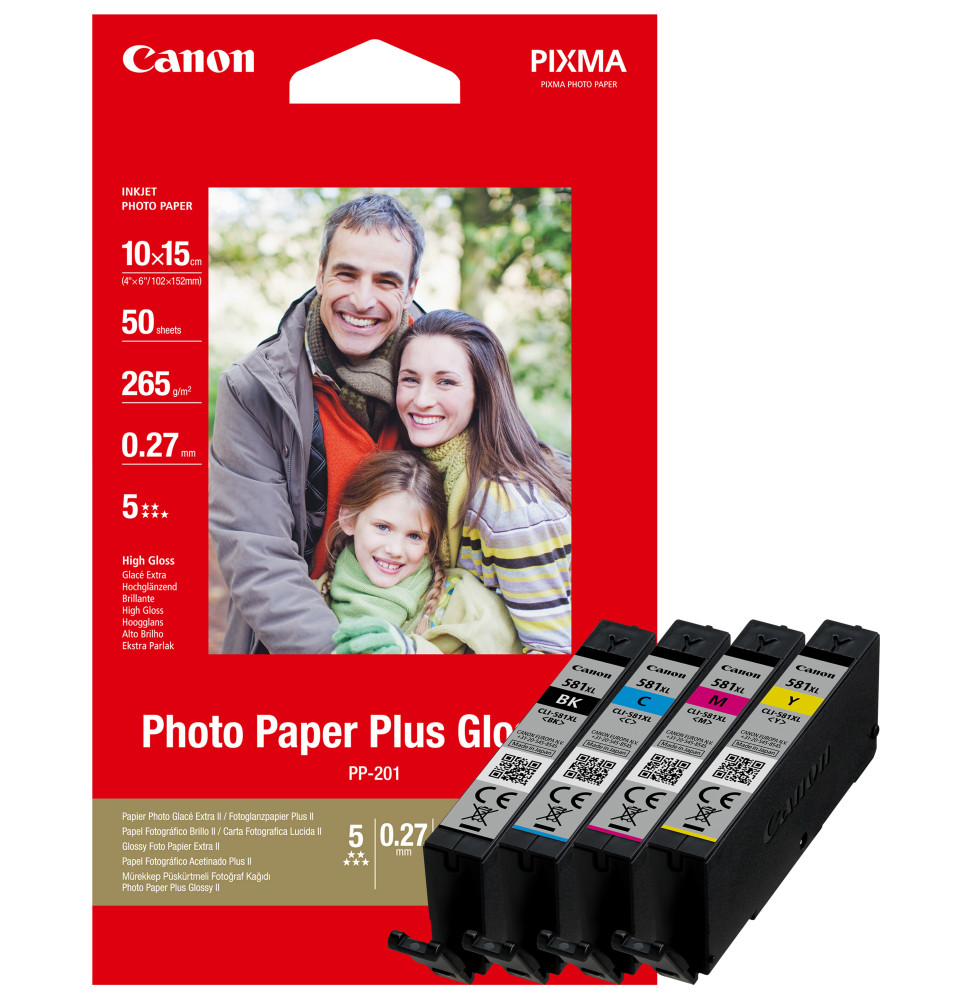 Canon Pack économique cartouches d'encre à haut rendement CLI-581XL BK/C/M/Y + papier photo (2052C004)
