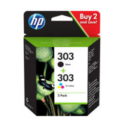 HP Pack de 2 cartouches authentiques d'encre noire/trois couleurs 303 (3YM92AE)