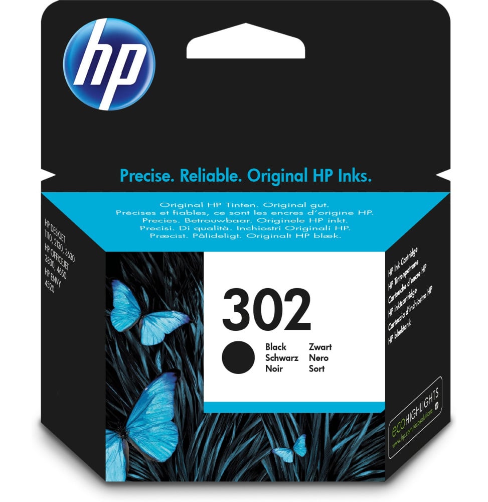 HP 302 Cartouche d’encre noire authentique 302 Cartouche d’encre noire authentique  (F6U66AE)