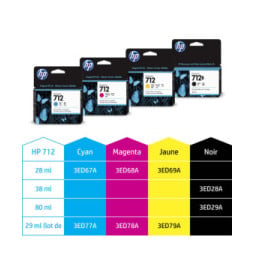 HP Pack de 3 cartouches d'encre DesignJet 712, magenta, 29 ml (3ED78A)