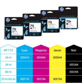 HP Pack de 3 cartouches d'encre DesignJet 712, magenta, 29 ml (3ED78A)