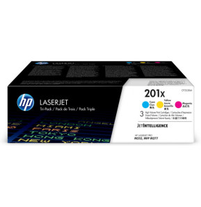 HP 201X LaserJet, lot de 3 cartouches de toner grande capacité authentiques, cyan/magenta/jaune (CF253XM)