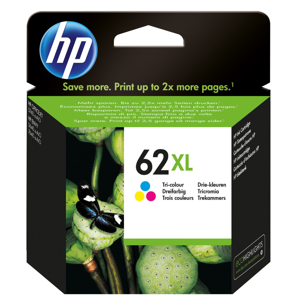 HP 62XL cartouche d'encre trois couleurs grande capacité authentique (C2P07AE)
