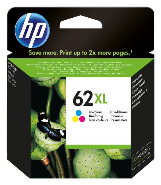HP 62XL cartouche d'encre trois couleurs grande capacité authentique (C2P07AE)
