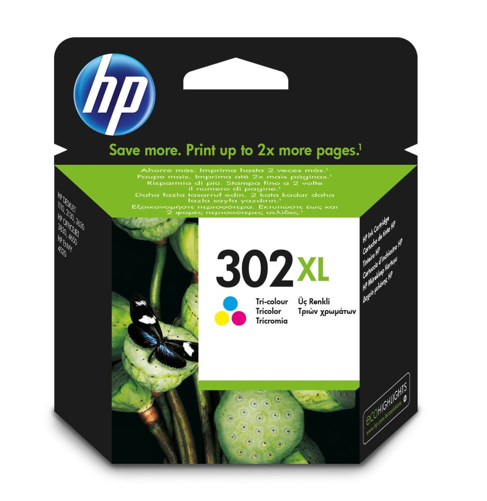 HP 302XL Cartouche d’encre trois couleurs grande capacité authentique (F6U67AE)