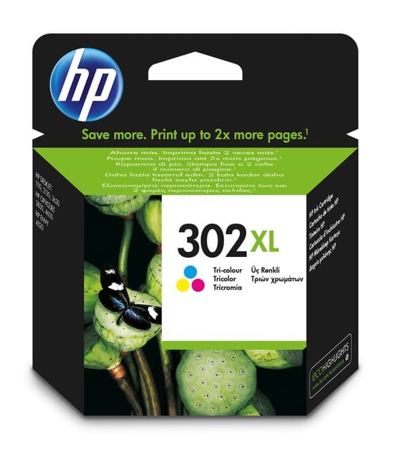 HP 302XL Cartouche d’encre trois couleurs grande capacité authentique (F6U67AE)