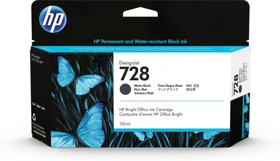 HP 728 130-ml Matte Black DesignJet Ink Cartridge cartouche d'encre 1 pièce(s) Original Rendement standard Noir mat (3WX25A)