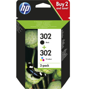 HP Pack de 2 cartouches d'encre noire/3 couleurs authentiques 302 (X4D37AE)