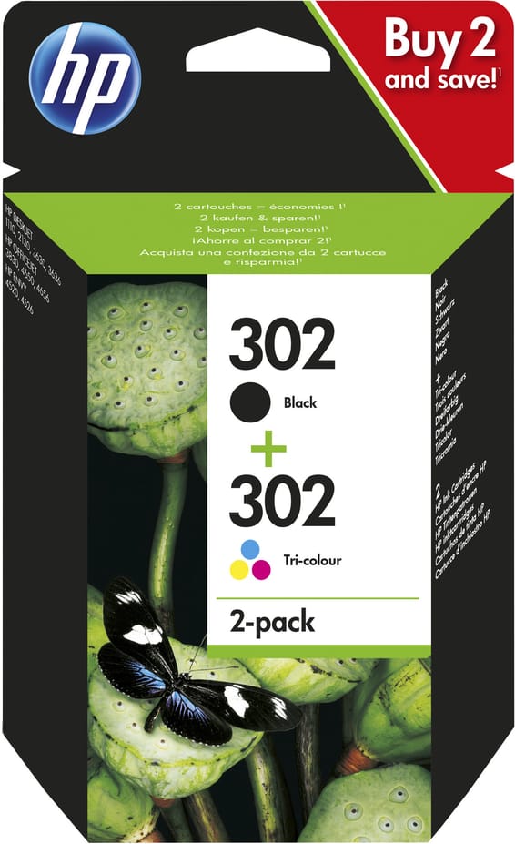 HP Pack de 2 cartouches d'encre noire/3 couleurs authentiques 302 (X4D37AE)