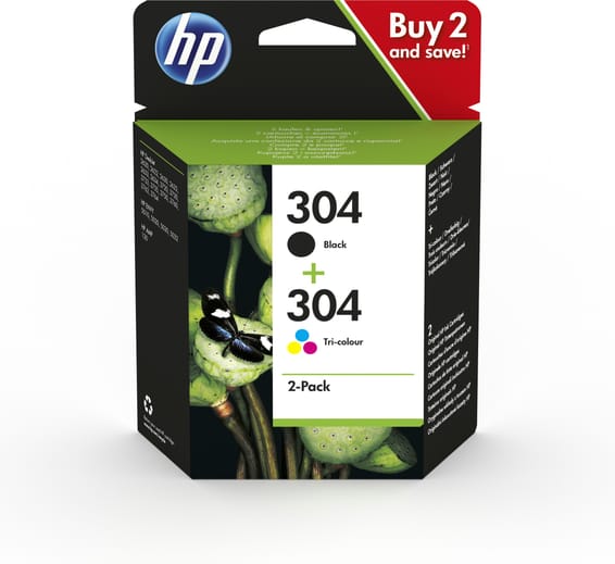 HP Pack de 2 cartouches authentiques d'encre noire/trois couleurs 304 (3JB05AE)