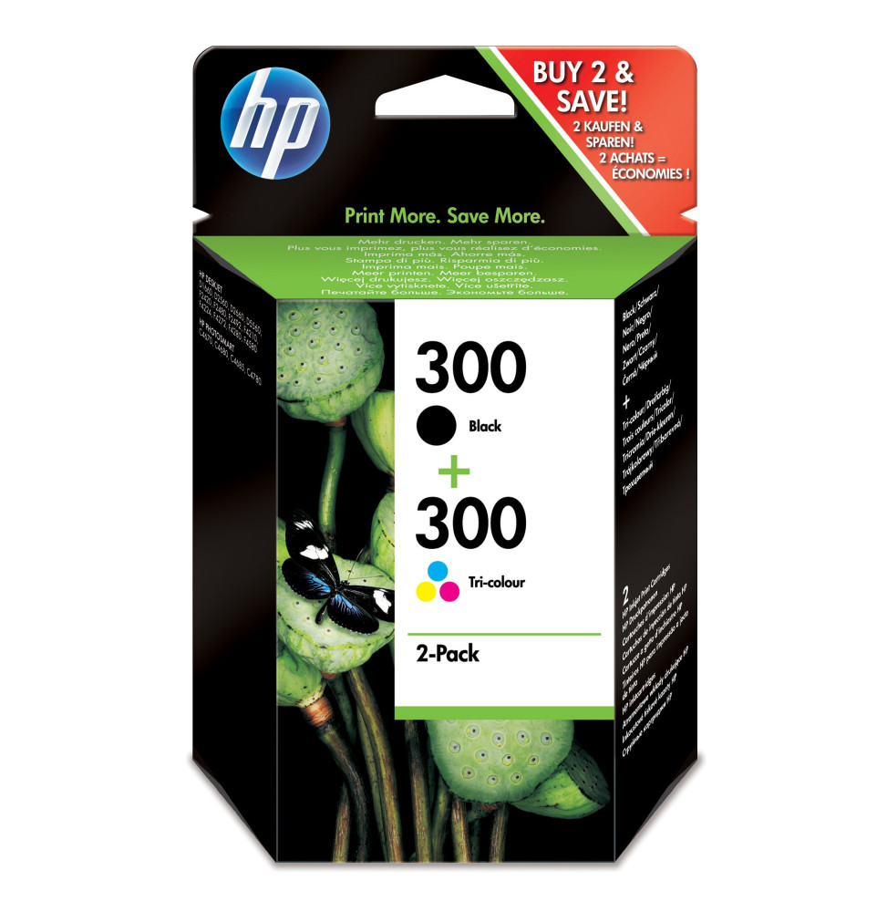 HP 300 pack de 2 cartouches d'encre noir/trois couleurs authentiques (CN637EE)
