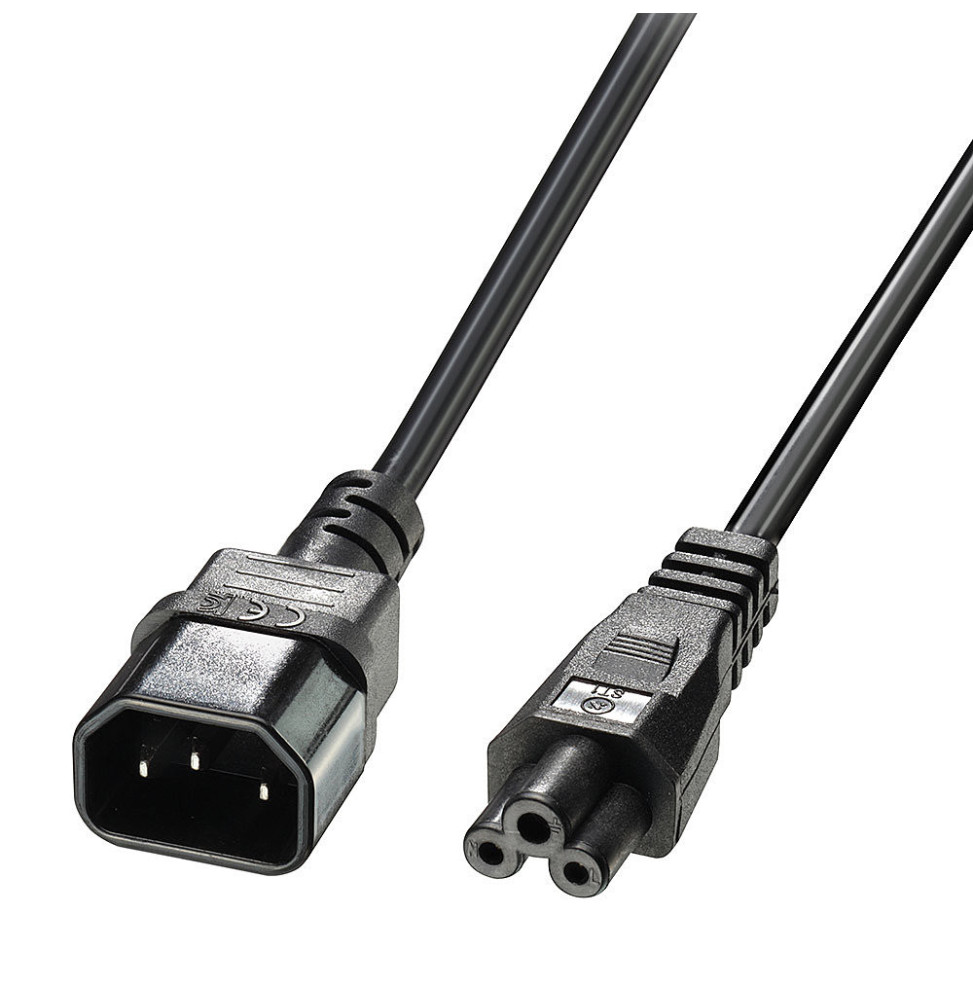 Lindy 30340 câble électrique Noir 1 m Coupleur C14 Coupleur C5 Rallonge secteur IEC C14 vers IEC C5 Cloverleaf, 1m  (30340)