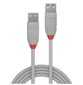 Lindy 36713 câble USB 2 m USB 2.0 USB A Gris Rallonge USB 2.0 type A, Anthra Line, Gris, 2m  (36713)