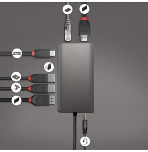 Lindy 43323 station d'accueil Avec fil USB 3.2 Gen 1 (3.1 Gen 1) Type-C Noir, Gris (43323)