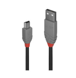 Lindy 36721 câble USB 0,5 m USB 2.0 USB A Mini-USB B Noir, Gris Câble USB 2.0 type A vers Mini-B, Anthra Line, 0.5m  (36721)