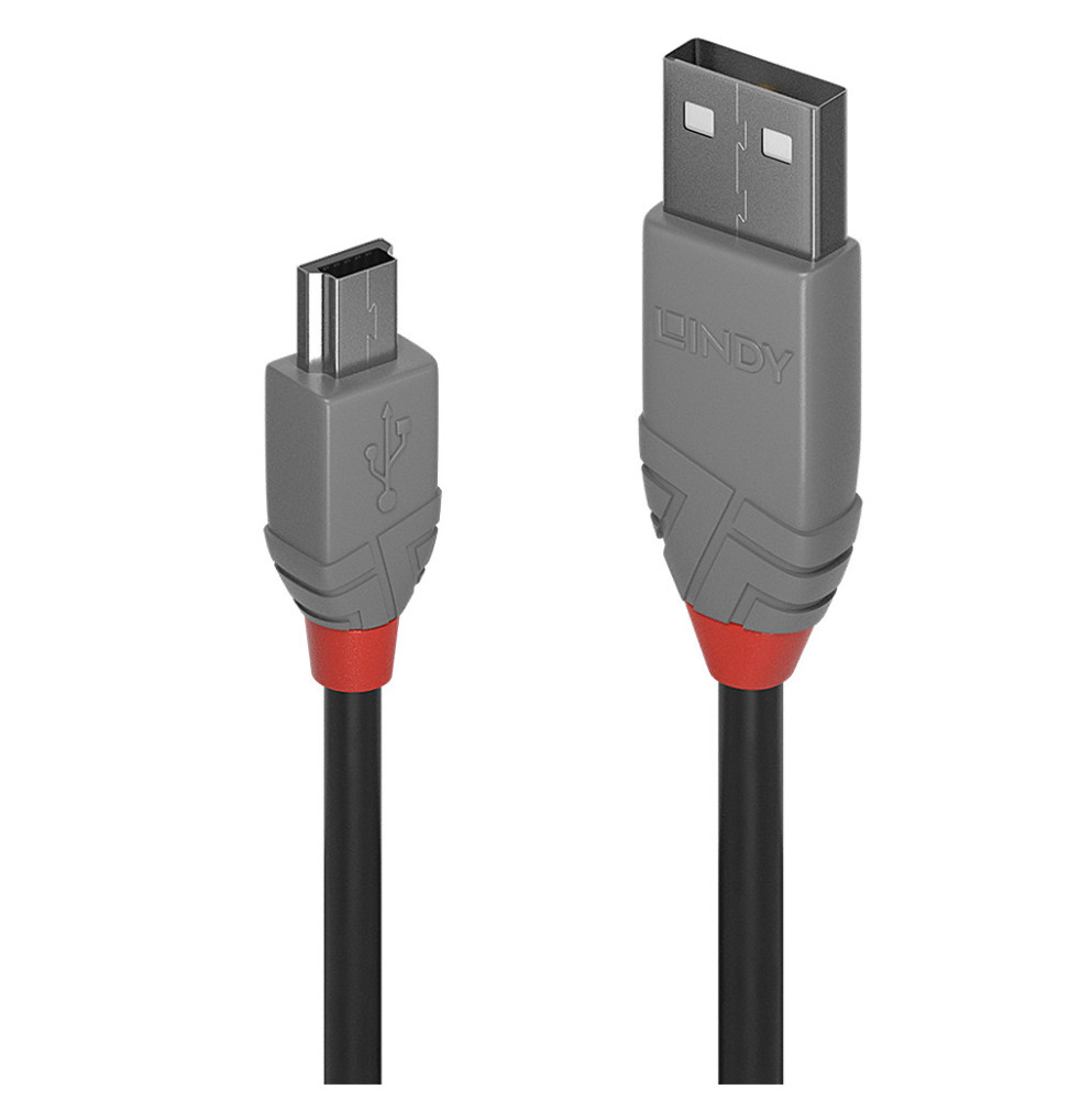 Lindy 36721 câble USB 0,5 m USB 2.0 USB A Mini-USB B Noir, Gris Câble USB 2.0 type A vers Mini-B, Anthra Line, 0.5m  (36721)