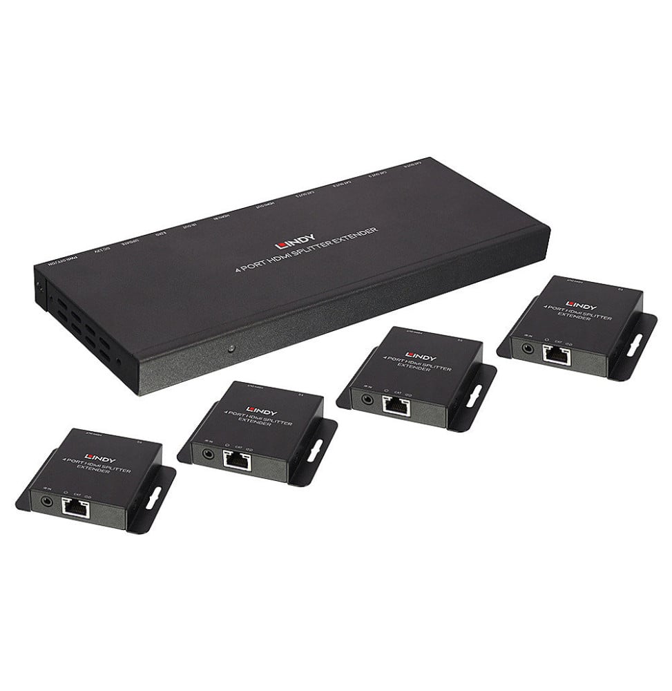 Lindy 38155 extension KVM Émetteur et récepteur Kit Extender Splitter 4 Ports HDMI & IR avec Loop Out, Cat.6 50m  (38155)