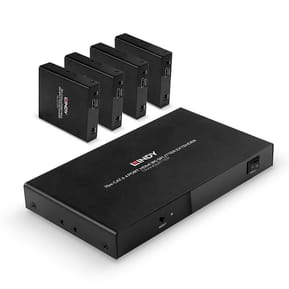 Lindy 38262 extension audio/video Émetteur et récepteur AV Noir Splitter Extender Cat.6 4 ports HDMI 4K60, 70m  (38262)