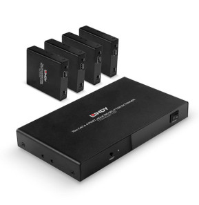 Lindy 38262 extension audio/video Émetteur et récepteur AV Noir Splitter Extender Cat.6 4 ports HDMI 4K60, 70m  (38262)