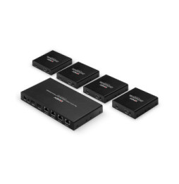 Lindy 38262 extension audio/video Émetteur et récepteur AV Noir Splitter Extender Cat.6 4 ports HDMI 4K60, 70m  (38262)