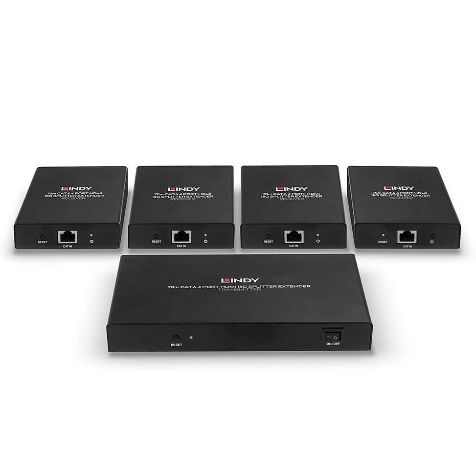 Lindy 38262 extension audio/video Émetteur et récepteur AV Noir Splitter Extender Cat.6 4 ports HDMI 4K60, 70m  (38262) — image 3
