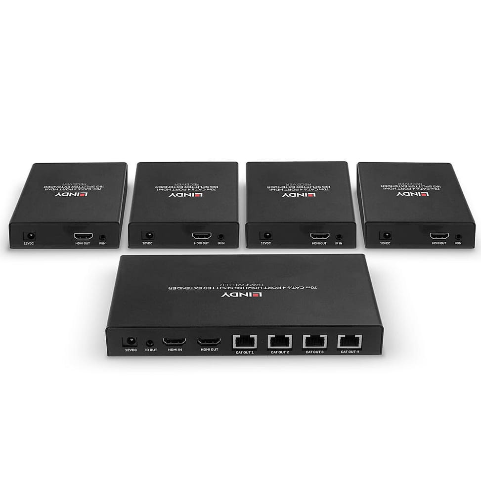 Lindy 38262 extension audio/video Émetteur et récepteur AV Noir Splitter Extender Cat.6 4 ports HDMI 4K60, 70m  (38262) — image 4