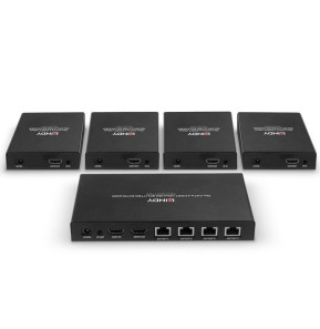 Lindy 38262 extension audio/video Émetteur et récepteur AV Noir Splitter Extender Cat.6 4 ports HDMI 4K60, 70m  (38262)