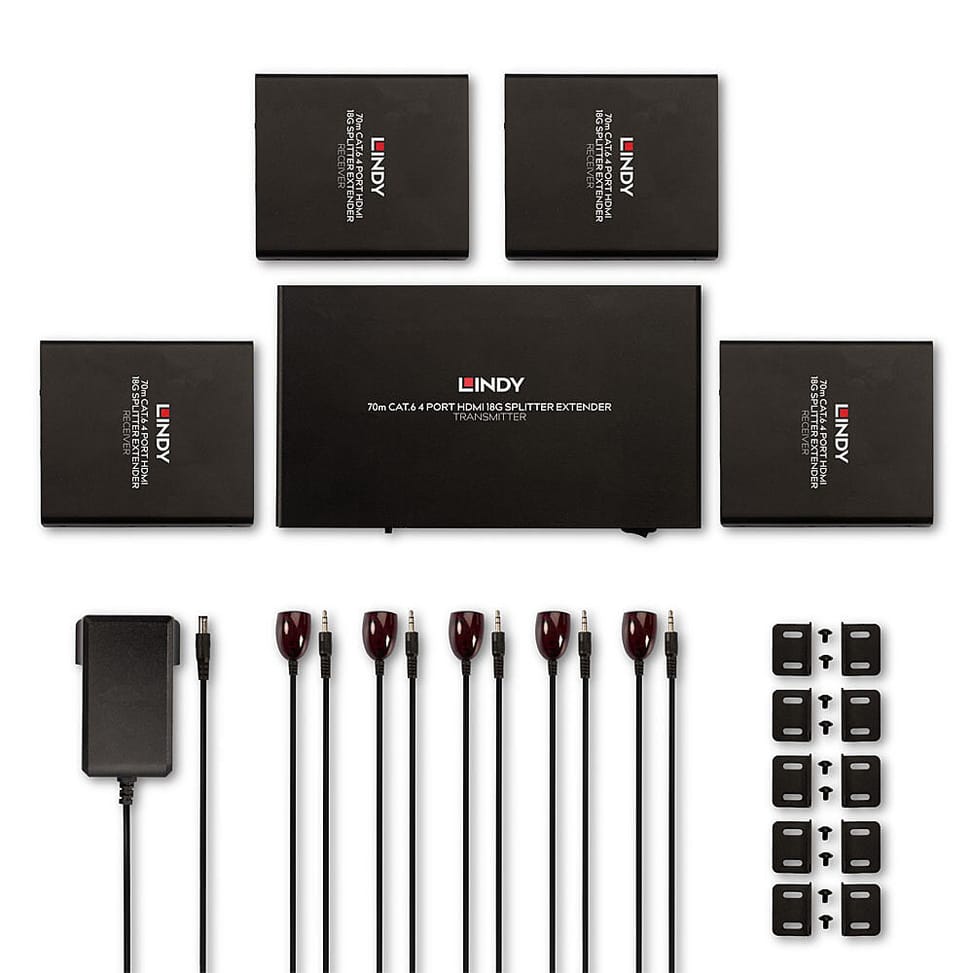 Lindy 38262 extension audio/video Émetteur et récepteur AV Noir Splitter Extender Cat.6 4 ports HDMI 4K60, 70m  (38262) — image 5