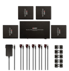 Lindy 38262 extension audio/video Émetteur et récepteur AV Noir Splitter Extender Cat.6 4 ports HDMI 4K60, 70m  (38262)