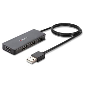 Lindy 42986 hub & concentrateur USB 2.0 480 Mbit/s Noir Hub USB 2.0 4 ports  (42986)