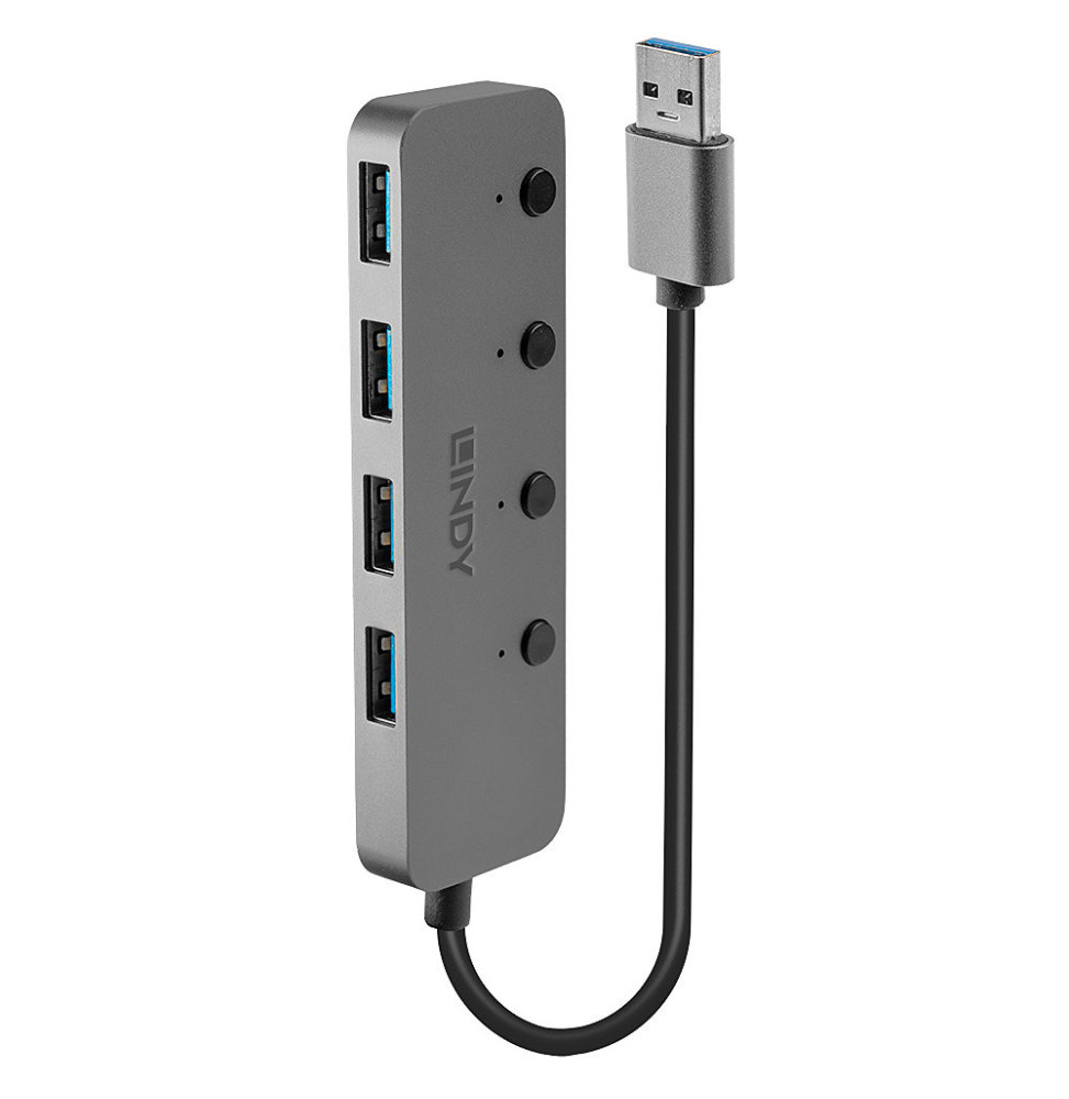 Lindy 43309 hub & concentrateur USB 3.2 Gen 1 (3.1 Gen 1) Type-A 5 Mbit/s Gris Hub USB 3.0, 4 Ports  (43309)