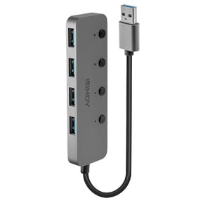 Lindy 43309 hub & concentrateur USB 3.2 Gen 1 (3.1 Gen 1) Type-A 5 Mbit/s Gris Hub USB 3.0, 4 Ports (43309)