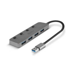 Lindy 43309 hub & concentrateur USB 3.2 Gen 1 (3.1 Gen 1) Type-A 5 Mbit/s Gris Hub USB 3.0, 4 Ports  (43309)