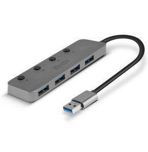 Lindy 43309 hub & concentrateur USB 3.2 Gen 1 (3.1 Gen 1) Type-A 5 Mbit/s Gris Hub USB 3.0, 4 Ports  (43309)