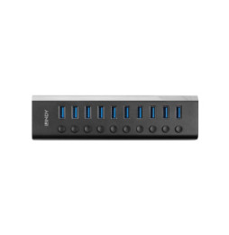 Lindy 10 Port USB 3.0 Hub with On/Off Switches USB 3.2 Gen 1 (3.1 Gen 1) Type-B 5000 Mbit/s Noir (43370)