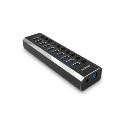 Lindy 10 Port USB 3.0 Hub with On/Off Switches USB 3.2 Gen 1 (3.1 Gen 1) Type-B 5000 Mbit/s Noir (43370)