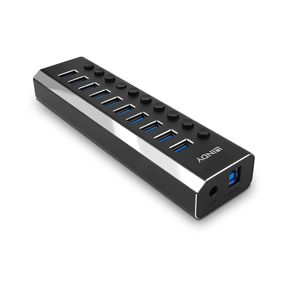 Lindy 10 Port USB 3.0 Hub with On/Off Switches USB 3.2 Gen 1 (3.1 Gen 1) Type-B 5000 Mbit/s Noir (43370) — image 2