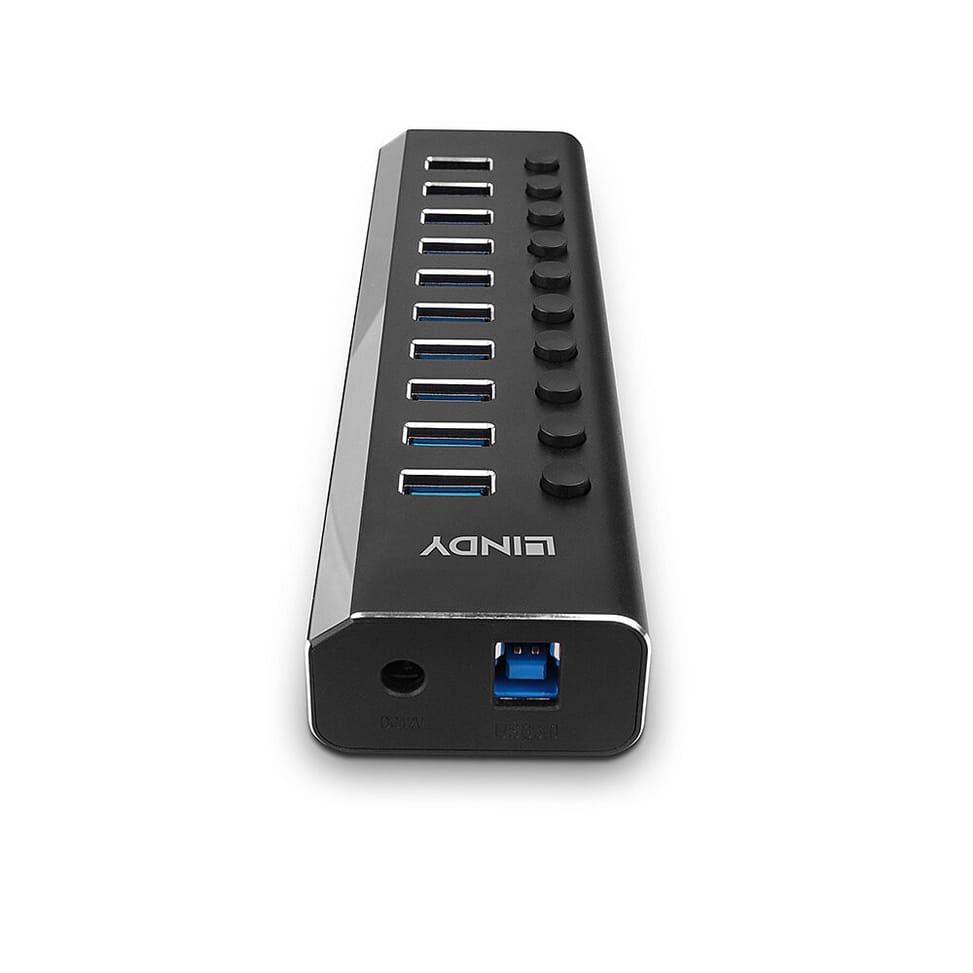 Lindy 10 Port USB 3.0 Hub with On/Off Switches USB 3.2 Gen 1 (3.1 Gen 1) Type-B 5000 Mbit/s Noir (43370) — image 3
