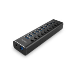 Lindy 10 Port USB 3.0 Hub with On/Off Switches USB 3.2 Gen 1 (3.1 Gen 1) Type-B 5000 Mbit/s Noir (43370)