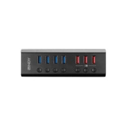 Lindy 4 Port USB 3.0 Hub with 3 Quick Charge 3.0 Ports USB 3.2 Gen 1 (3.1 Gen 1) Type-B 5000 Mbit/s Noir (43371)