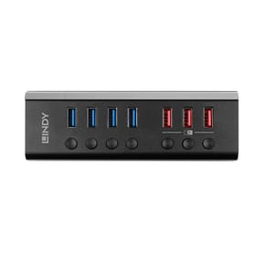 Lindy 4 Port USB 3.0 Hub with 3 Quick Charge 3.0 Ports USB 3.2 Gen 1 (3.1 Gen 1) Type-B 5000 Mbit/s Noir (43371)