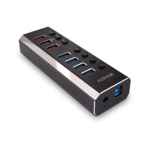 Lindy 4 Port USB 3.0 Hub with 3 Quick Charge 3.0 Ports USB 3.2 Gen 1 (3.1 Gen 1) Type-B 5000 Mbit/s Noir (43371)