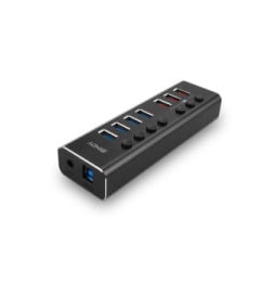 Lindy 4 Port USB 3.0 Hub with 3 Quick Charge 3.0 Ports USB 3.2 Gen 1 (3.1 Gen 1) Type-B 5000 Mbit/s Noir (43371)
