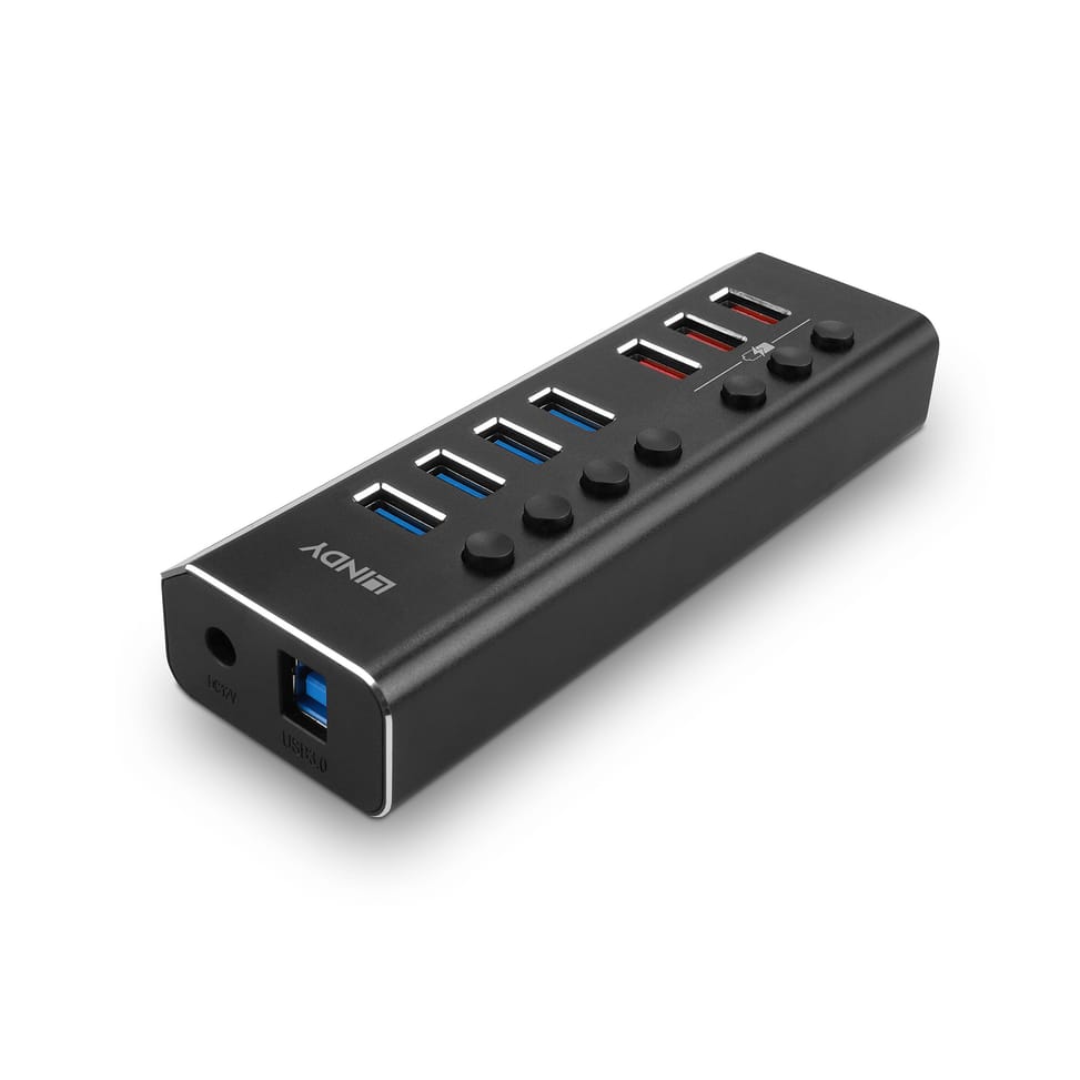 Lindy 4 Port USB 3.0 Hub with 3 Quick Charge 3.0 Ports USB 3.2 Gen 1 (3.1 Gen 1) Type-B 5000 Mbit/s Noir (43371) — image 4