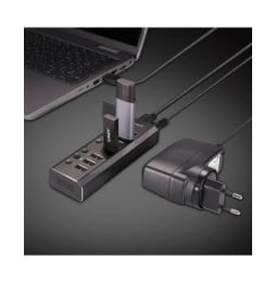 Lindy 4 Port USB 3.0 Hub with 3 Quick Charge 3.0 Ports USB 3.2 Gen 1 (3.1 Gen 1) Type-B 5000 Mbit/s Noir (43371)
