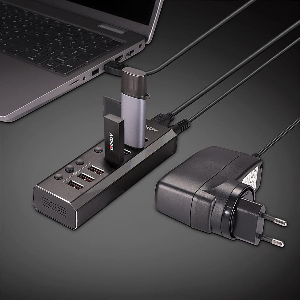 Lindy 4 Port USB 3.0 Hub with 3 Quick Charge 3.0 Ports USB 3.2 Gen 1 (3.1 Gen 1) Type-B 5000 Mbit/s Noir (43371) — image 5